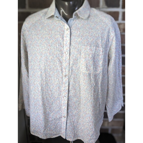 100% Cotton Pastel Summer Pearl Snap Embroidered Floral Shirt Sz 18 3/4 Sleeve - Picture 6 of 14